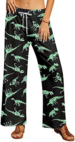 מכנסי דינוזאור אאונאריים לנשים נוחות PJS מצחיקות עניבה עניבה מותניים רגל רחבה מכנסיים לבגדי שינה