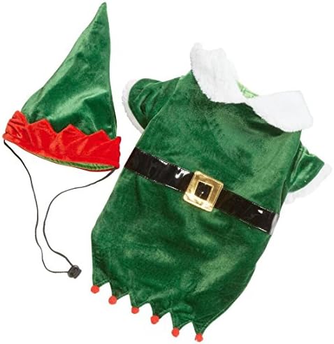 העוזר של סנטה חג המולד קטיפה פלאש חיית מחמד חליפה לתלבושת 2 חלקים, מתאימה לכלבים או לחתולים