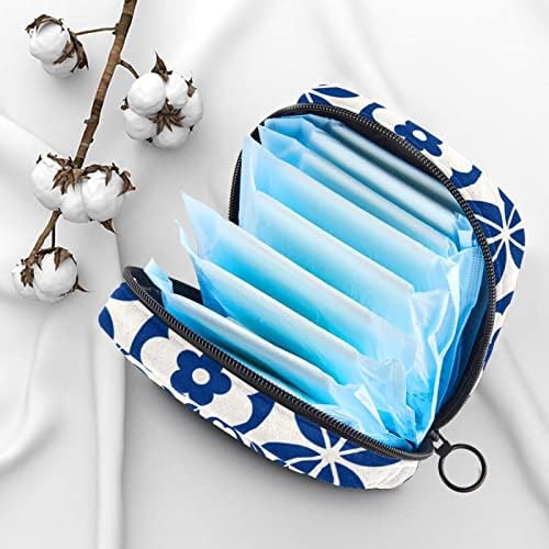 שקית אחסון מפיות סניטרית, שקית כרית הווסת ספינות תחתונים מחזיק טמפון מוצר נשי עם רוכסן לנשים נערות נשים, דפוס כחול כהה