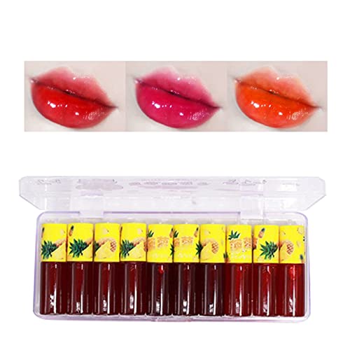 ברור גלוס עבור בנות 8-12 סט של 10 שפתיים זיגוג פירות שפתיים זיגוג יצירתי לשימוש יומיומי קטיפה נוזל שפתון קוסמטיקה קלאסי עמיד למים לאורך