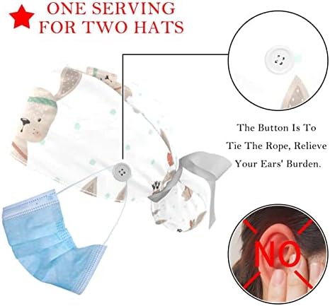 2 מחשבים אחיות קרצוף כובעים נשים שיער ארוך, ארנב מצחיק כובע עבודה מתכוונן עם כפתור ורצועת זיעה רב צבעונית