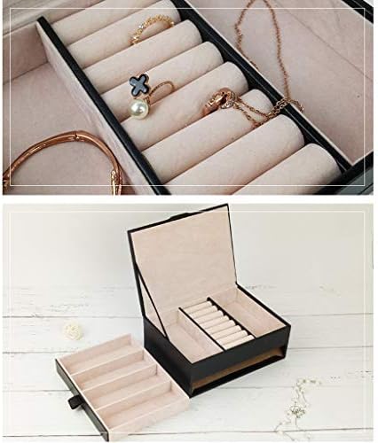 קופסת אחסון שולחנית, מגירת קופסאות תכשיטים מסיימת מגש דקורטיבי מתנה מתנה תצוגת תכשיטים נעילה כפולה שכבה כפולה טבעת עור עמידה שעון טיולים