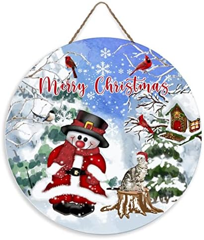 שלט דלת כניסה לחג המולד חג מולד שמח שלג ציפורה אדומה חזה חיה חתול איש שלג קיר תליה תלה
