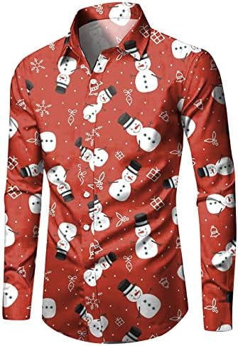 גברים של אופנה מזדמן חג המולד דיגיטלי 3 הדפסת חג דש כפתור ארוך שרוול חולצה חולצה לנד שרוול חולצה גברים