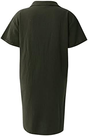 שמלות שרוול ארוכות לנשים גדולות חולצות חולצות כותנה טופסי כפתור כפתור מטה שמלות טוניקה עם כיסים