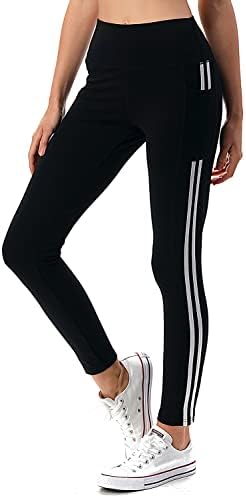 חותלות שחורות אתלטיות של ג'וויני מותניים גבוהות - מכנסי אימון יוגה מפוספסים בצד אורך מלא ומכנסיים קצרים אופנוענים