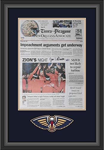 ציון וויליאמסון ניו אורלינס פליקנים מסגרו חתימה ממוסגרת 19 x 27 העיתון Times -Picayune מיום לאחר הופעת הבכורה 1/23/20 - תמונות NBA עם