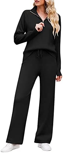 סטים טרקלין סריגים מצולעים של טולני סרוגים לנשים חצי סוודר רוכסן ותלבושות אימונית של מכנסי רוכסן.