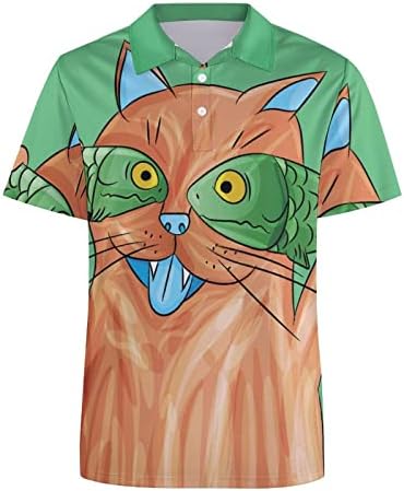 באיקוטואן מצחיק חתול עם דגי גברים של גולף פולו חולצה קצר שרוול ג ' רזי טיז מקרית טניס חולצות