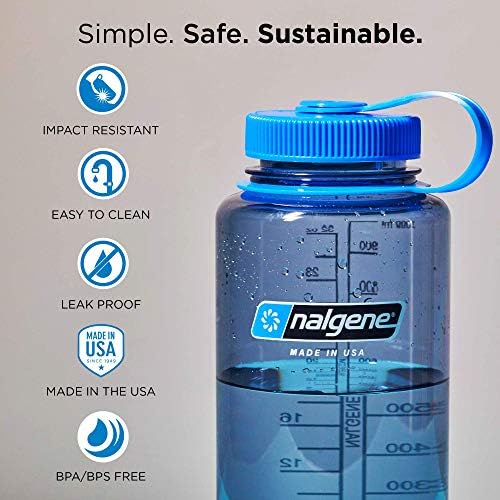 Nalgene לקיים טריטן בקבוק מים ללא BPA, 32 גרם, פה רחב, גולש והידראק ​​ווטרגייט פה רחב שומר התזה - BPA ו- PVC חינם - מליבו כחול, 63 ממ
