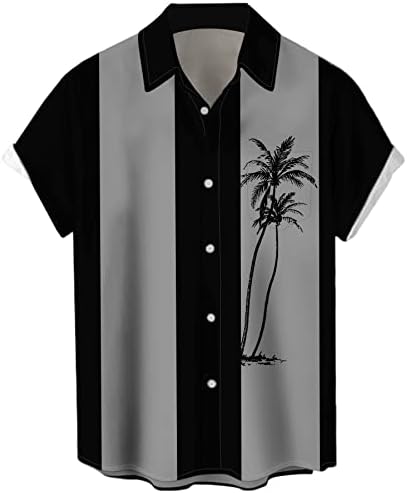חולצות באולינג לגברים, כפתור וינטג 'הוואי משנות החמישים של המאה העשרים מטה חולצות שרוול קצר קיץ חולצות חוף לחג מזדמן