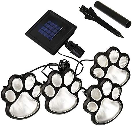 אורות סולאריים להדפסת כפות לד, סט של 4 אורות גן של כלב,חתול,גור בעלי חיים מנורת כפה למסלול, דשא, חצר, קישוטים חיצוניים-כפה סולארית