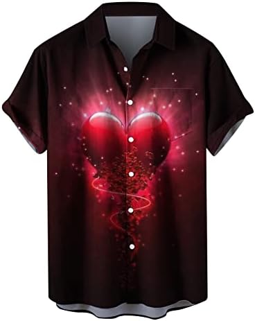 חולצות אהבה לגברים פלוס כפתור מזדמן בגודל חולצה למטה חגורה חג האהבה חולצה חולצה עם שרוול קצר עם כיס