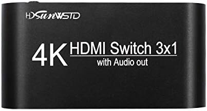 3x1 מתג שמע HDMI, 3 ב 1 Out Out Matrix HDMI מתג וידאו מפצל +פלט שמע אופטי ו- 3.5 ממ, תומך באולטרה HD 4K x 2K, 3d 1080p, חולץ שמע עם מתאם