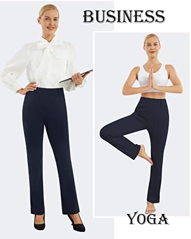 אפיטן נשים של יוגה שמלת מכנסיים ישר רגל נמתח לעבוד מכנסיים עסקי משרד מזדמן מכנסיים עם רוכסן כיסים