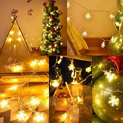 אורות חג מולד, אורות מיתרי פתית שלג 19.6ft 40 LED אורות פיות סוללה מופעלת על מים אטומים לתאורה חיצונית מקורה, חדר שינה, חתונה, מסיבה,