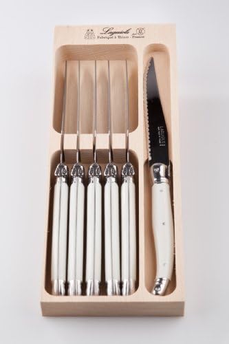 לגיול 6 סכיני סטייק / צבע שנהב / סכינים משובצים במגש עץ / תוצרת צרפת