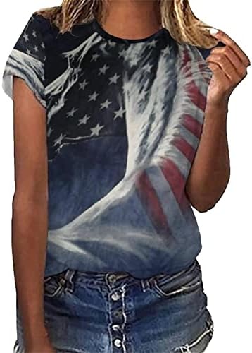 חולצות 4 ביולי נשים דגל אמריקה דגל אמריקאי שרוול קצר שרוול צווארון חולצת טשט