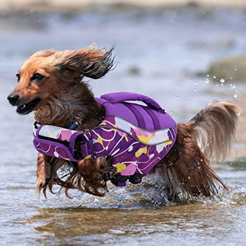 מעיל הצלה של כלבים גורסברק, שומר על בגדי ים של כלבים רפלקטיביים לשייט חוף, אפוד הנפקה של כלבים עם ידית הצלה לכלבים בינוניים וגדולים, סגול,