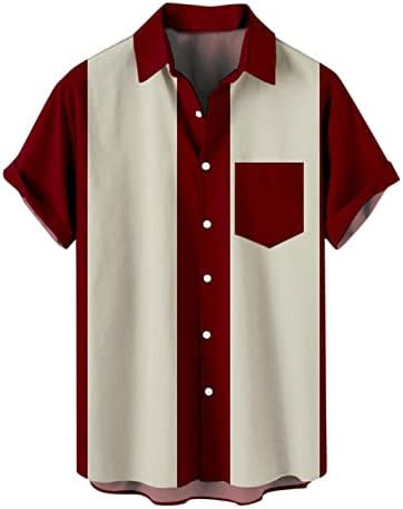 חולצות פולו לגברים, כפתור רטרו לגברים למטה חולצות באולינג 50s סגנון רוקבילי סגנון קיץ חולצת מחנה בסגנון קובני