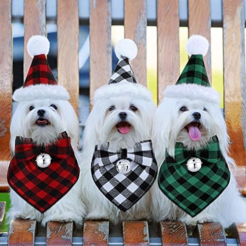 Weewooday 9 חתיכות כלב חג המולד כלב קלאסי משובץ כובע בנדנה סט עניבת פרפר, בד קטיפה אביזרים לקישוט תחפוש