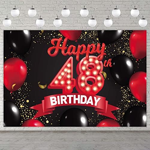 שמח 48 יום הולדת אדום ושחור באנר רקע קישוטי בלוני נושא דקור עבור בנות נשים נסיכת 48 שנים יום הולדת מסיבת יום הולדת תא צילום אבזרי אספקת