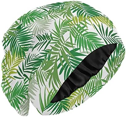 כובע עבודה של כובע שינה כפפות מכונסת עלים טרופיות ירוקות לנשים לעטוף לילה בגדי שיער