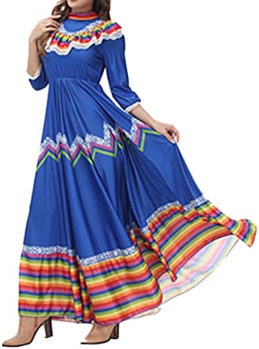 IINIIM נשים שמלות ריקוד מקסיקניות למבוגרים תחרה צבעונית תחרה לקצץ לבוש ארוך תלבושת ביצועים