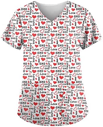 חולצת יום האהבה צמרות קיץ לנשים 2023 יוצאת מהטופוס בתוספת בגדי Y2K בגדי Y2K חג האהבה חמוד מודפס שרוול קצר צווארון V צווארון חולצה