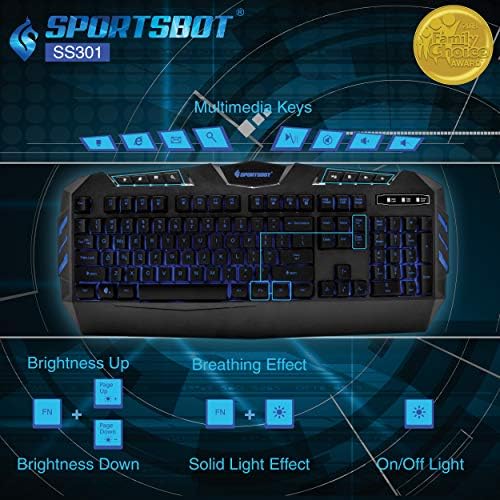 SportsBot SS301 משולבת משחקי משחק + SoundBot SB221 אוזניות Bluetooth אלחוטיות, אוזניות LED-Over-EAR אוזניות, מקלדת ועכבר W/ 40 ממ רמקול