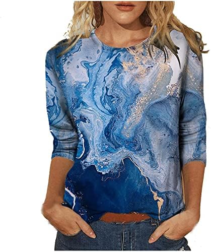 נשים מקרית חולצות 3/4 שרוול צווארון עגול חולצות טרנדי מודפס טוניקות רופף מתאים הנלי חולצות בסיסי טי חולצות
