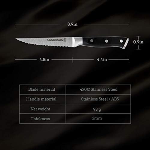 לנדוסאן סטייק סכיני סט של 4, משונן סטייק סכיני מדיח כלים בטוח סטייק סטייק סכיני סט של 4 נירוסטה סטייק סכיני ארוחת ערב סכיני