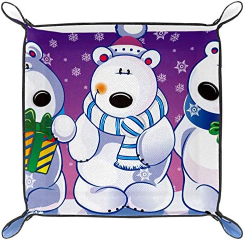 LYETNY שלושה דובי חג המולד חמודים פתיתי שלג מארגן מגש אחסון קופסת מיטה מיטה קאדי שולחן עבודה מגש החלפת ארנק מפתח קופסת מטבעות מגש מגש