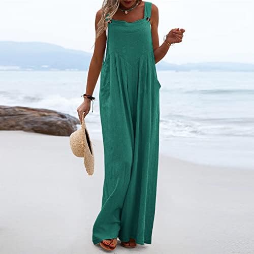 4Zhuzi נשים תלבושת חוף אחת חוף קיץ רומפרס כפתור כל סרבל מותניים גבוה סרבל רומני ללא שרוולים רופף.