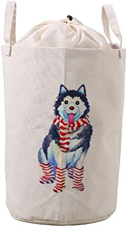 כביסה סל סל בגדים מלוכלכים עמיד למים תיק האסקי מצחיק אמנות כלב בית תפאורה רטרו אחסון ארגונית