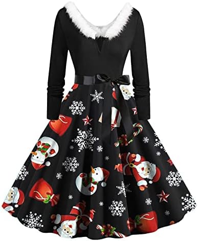 שמלות חג מולד וינטג ' לנשים 2022, שרוול ארוך שרוול ארוך רוקבילי שמלת מסיבת קוקטייל חג המולד שמלת נדנדה