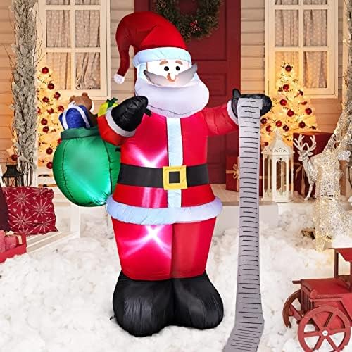 קישוטים לחג המולד של מפצח אגוזים בגובה 6 רגל, באנר מפצח אגוזים לדלת הכניסה 2 מארז, 6 רגל סנטה קלאוס שקית מתנה מתנפחת עם נורות לד מובנות