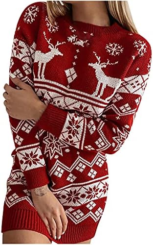 Ruziyyoog נשים מכוערות סוודרים חג המולד דק מתאים לשרוול ארוך סוודר שמלת סוודר חג שמלות טוניקה סרוגות מזדמנים