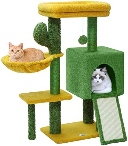 עוקף חתול עץ קקטוס חתול מגדל עם סיסל גרוד עבור מקורה חתולים, מפנק דירה עם ערסל, קטיפה מוטות מתנדנד כדור, חתול ריהוט לגורים למבוגרים חתולים