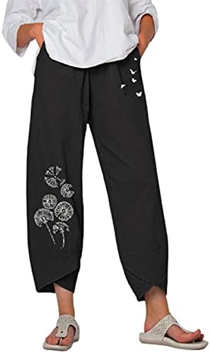 כותנה כותנה לנשים UBST הדפס מכנסי רגל רחבה לנשים מכנסי מטען מודפסים פרחים רופפים מכנסיים ישר מכנסיים ישר