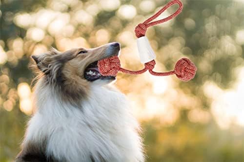 זנבות מטורפים כלב לעיסה לחבל צעצוע לכל גזעי הגורים צעצועים לגורים לקיעת שיניים כלבים קטנים-קשורים 2 כדורים עם עצם