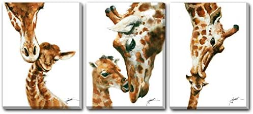 אמנות קיר בעלי החיים ג 'ירפה הדפסי בד ציור יצירות אמנות מודרניות ג' ירפה תמונות לקיר נמתח וממוסגר מוכן לתלות 12 על 16 אינץ ' 3 לוחות