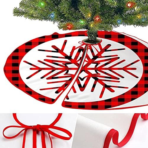 חצאיות עץ חג מולד שמח 30 x30 אדום ושחור משובץ בופלו בדוק חצאיות עץ חג המולד מחצלת פתית שלג וינטג 'חג המולד קישוטי עץ עץ לחג עץ חג המולד