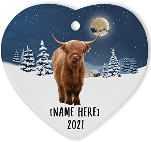 קישוטי פרה של היילנד הסקוטי לשנת 2023 עץ חג המולד מתנות שם מותאם