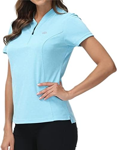 ג'ינשי נשים פולו חולצות גולף שרוול קצר 1/4 סוודר רוכסן ללא צווארון UPF50+ חולצות ביצועים מהירות יבשות