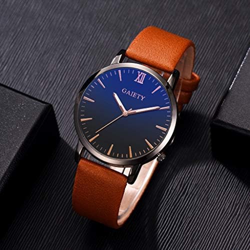 הוניון פשוט עיצוב יוקרה אופנה כחול זכוכית שעון יד מזדמן עסקים בקנה מידה מצביע עור גברים קוורץ שעון