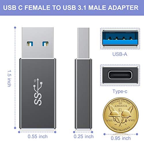 BaseSailor USB C נקבה ל- USB 3.0 מתאם זכר 2 מארז, 5GBPS GEN 1 סוג A CONTER CABLE למטען Magsafe, iPhone 11 12 13 14 Pro Max, SE, iPad 8