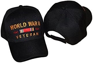 רקום שחור מלחמת העולם 2 השני ותיק צבאי בייסבול כובע כובע
