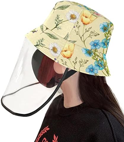 כובע מגן למבוגרים עם מגן פנים, כובע דייג כובע אנטי שמש, רטרו פרח פרחוני חיננית חיננית פרחית