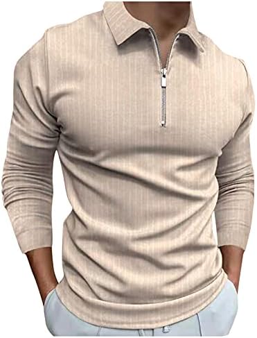 חולצות פולו רוכסן XZHDD לגברים, סתיו פסים חורפים רזים מתאימים לחולצת שרוול ארוך חולצה עסקית מזדמנת ללבוש עבודה
